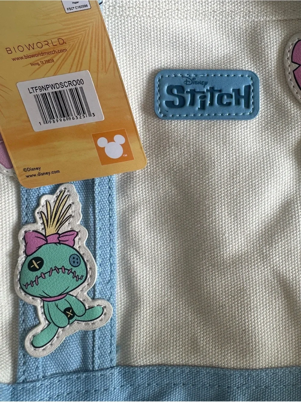 Disney Stitch Canvas Tote Bag in Light Blue and Cream